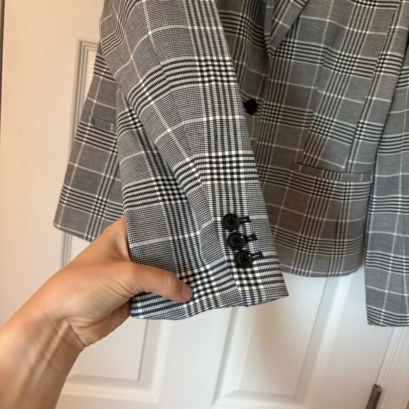 Banana Republic Women's Grey Black White Plaid Cotton Blazer 14 NWT Office Caree - Picture 6 of 10